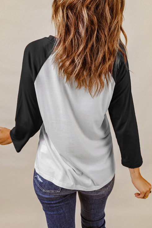 Black Christmas Truck Letter Graphic Print Color Block Top